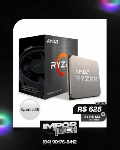Processador Ryzen 5 5500 AMD 3.6GHz 4.2GHz Max Turbo Cache 16MB AM4. @importech_084