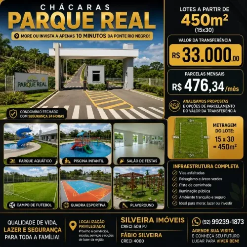 PROMOÇÃO Transferência de  lote 450 m², Chacaras Parque Real,  Rod.Manoel Urbano km 08