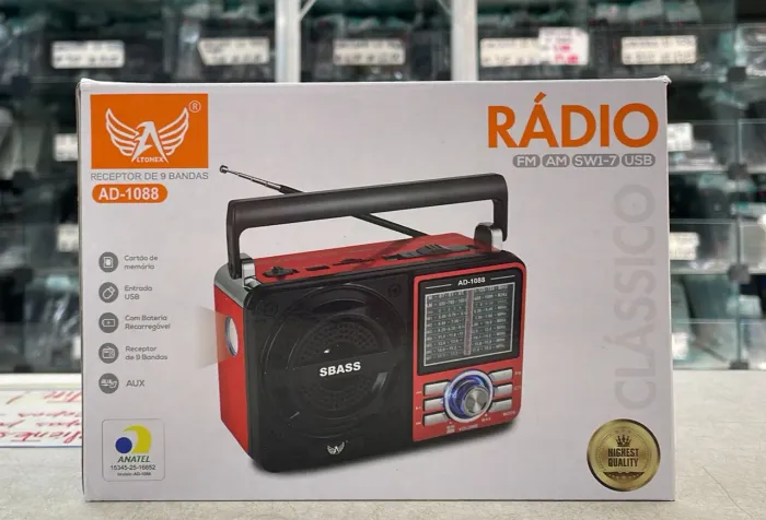 Rádio Retrô Vintage Portátil AM/FM Bluetooth USB AD-1088