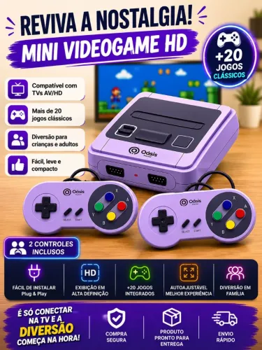 Mini Videogame Retrô HD +20 Jogos Clássicos 2 Controles