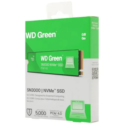 SSD M.2 PCIE NVME 1TB WD GREEN SN3000 M.2 2280 PCIE Gen4 x4, READ 5000MB/S WRITE 4200MB/S