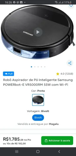 Robô aspirador Samsung $450
