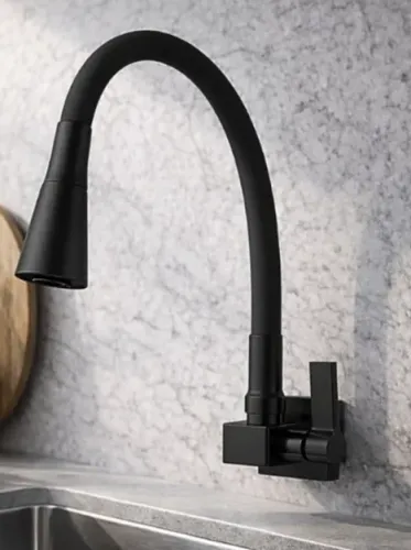 SOFTINOX Torneira Para Cozinha de Parede Quadrada Cone Preta/Black