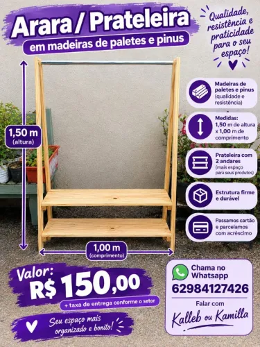 Arara/ cabideiro para roupas em madeiras!