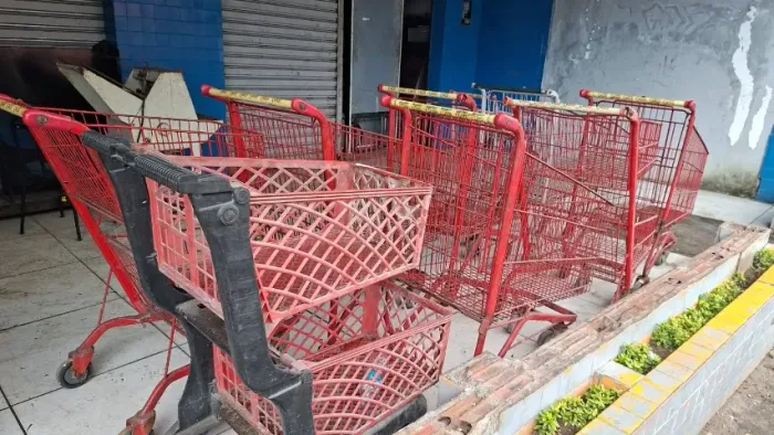 Carrinho de supermercado, usado. Valor: 180,00 reais cada.