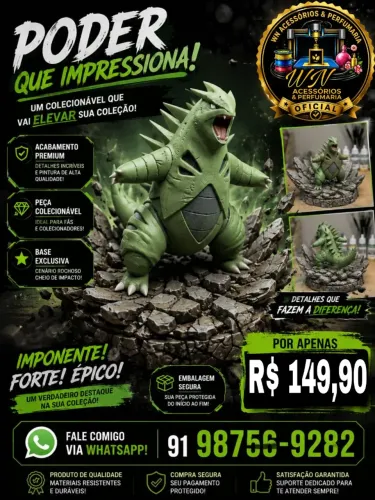 ACTION FIGURE Tyranitar 10cm - Pokémon | Peça Decorativa para Colecionadores