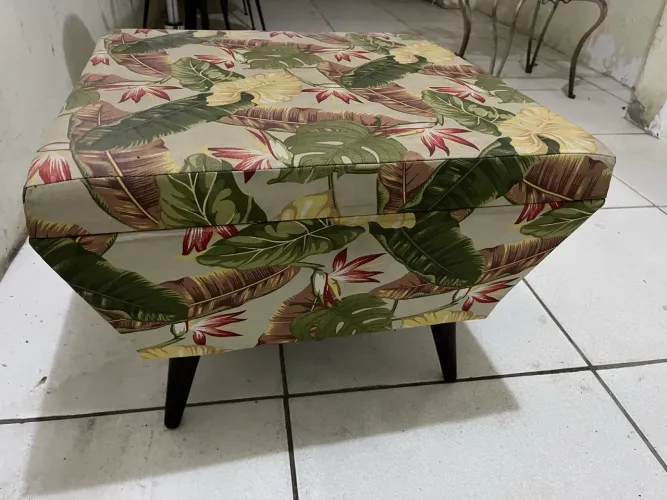 Puff Baú Decorativo Estampado Tropical