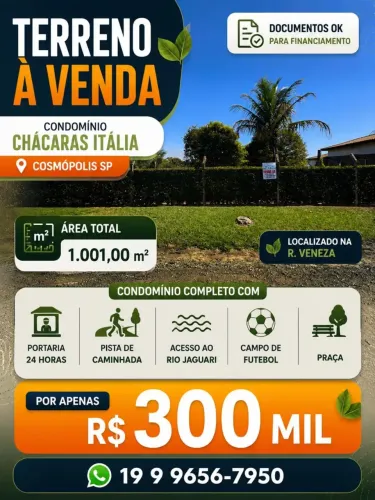 Imóvel para venda possui 1001 metros quadrados em Itapavussu - Cosmópolis - SP