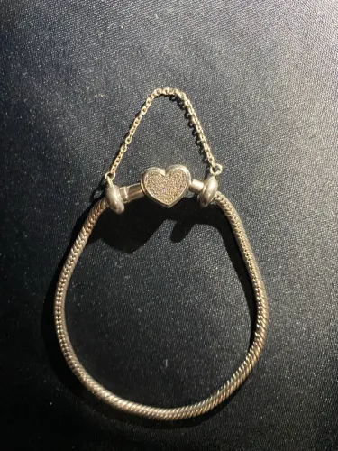 Pulseira Life Coração Em Prata 925 Com Pedras Incolores