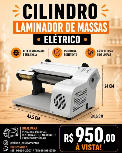 Cilindro laminador de massas elétrico
