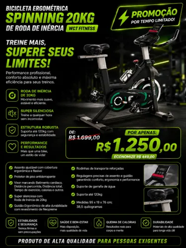 Bicicleta Ergométrica Spinning 20kg de roda de inercia WCT Fitness 