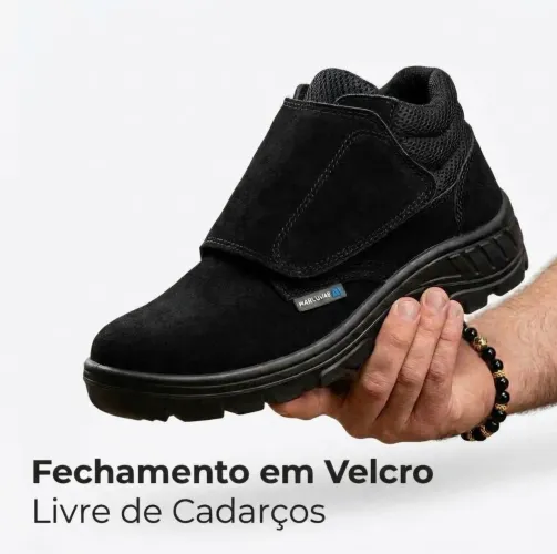 Bota Botina Marluvas Bico em PVC (Linha Vertentes) Fechamento em Velcro sem Cadarço Nobuck