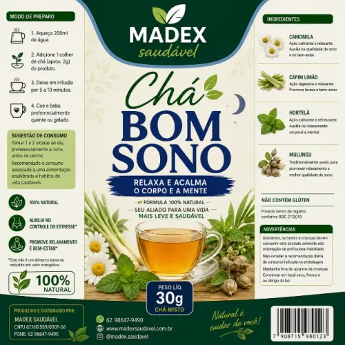 ? CHÁ BOM SONO ? MADEX SAUDÁVEL Seu momento de descanso começa com uma boa xícara. ?