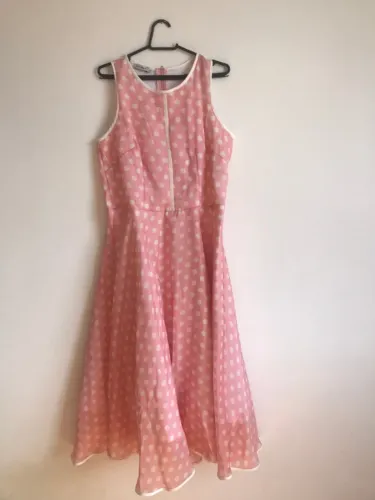 Vestido Festa Poá Rosa