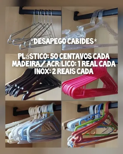Desapego Cabides ( inox, acrílico, madeira e plástico)