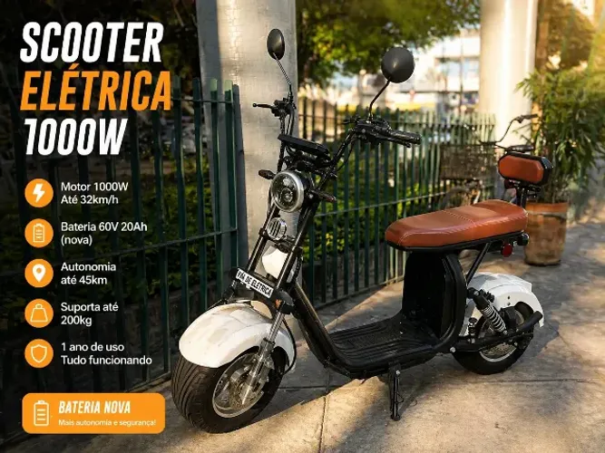 Scooter Elétrica 1000W - Bateria Nova 60V 20Ah - Autonomia até 45km
