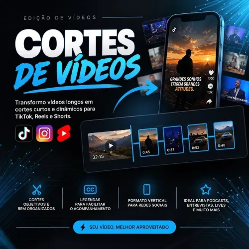 Edição de Vídeos e Cortes para TikTok, Reels e Shorts<br>