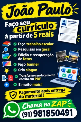 Currículo, Digitação, Restauração de fotos, Trabalhos em geral