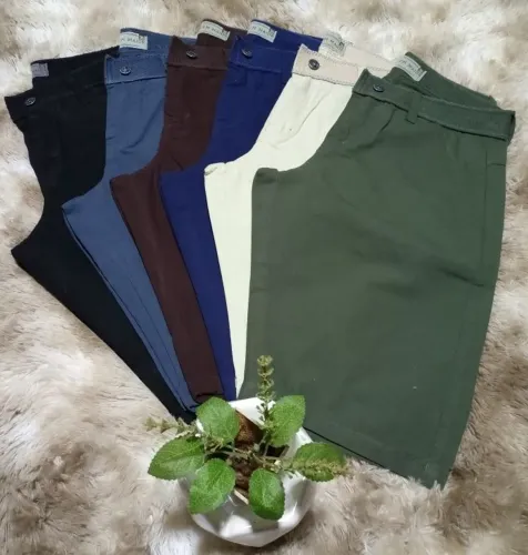 Bermuda Brim Sarja Social Algodão Básica Confortável Verão