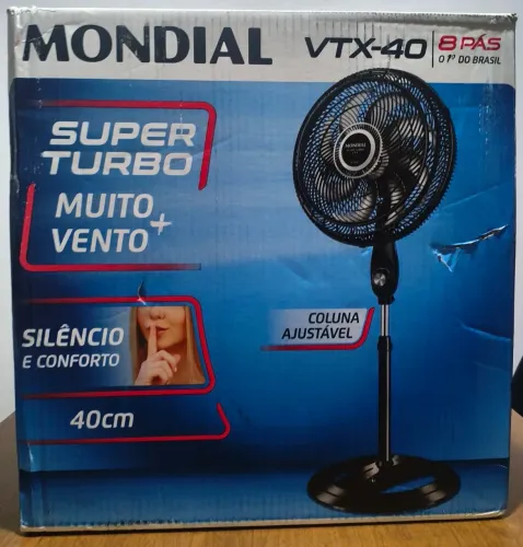 NOVO - Ventilador Coluna MONDIAL 40cm, Preto/Prata | Turbo 8 Pás, 220V, 140W, VTX-40C-8P