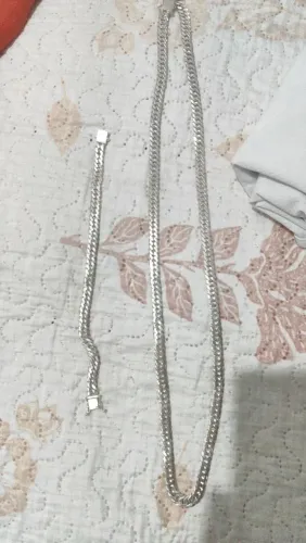 Kit Corrente e pulseira de prata elo duplo 8mm 80 cm