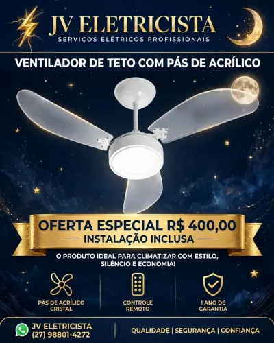 Ventilador inverter new cristal led com controle remoto