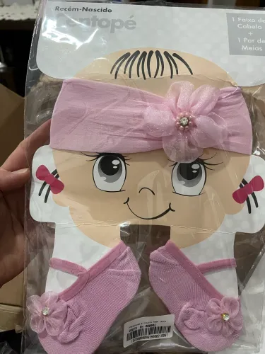 Kit recém-nascido Bebê Faixa de cabelo e sapatinho meia