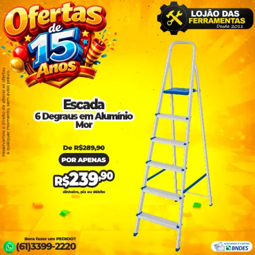 Escada em Aluminio 6 Degraus Mor