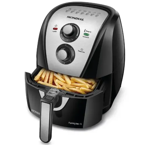 Fritadeira Elétrica Sem Óleo Air Fryer Mondial Family Inox 4L Preta/Inox na caixa