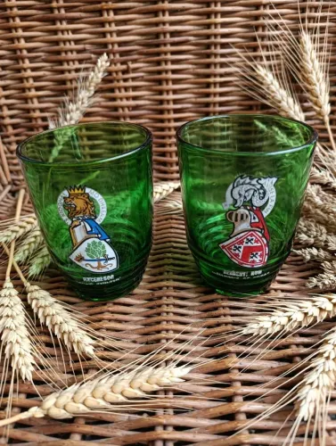 Par Copos Vintage Anchor Hocking Verde - Clãs Escoceses Kennedy e MacGregor - Anos 70