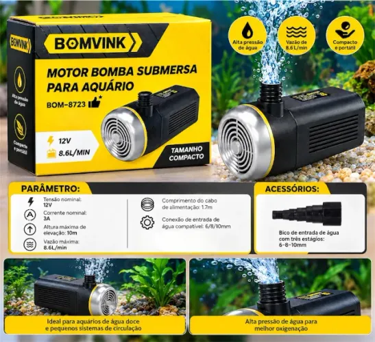BOMBA SUBMERSA PARA AQUÁRIO BIVOLT 110V-220V BOM-8723