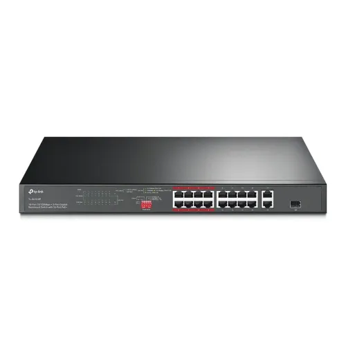 Switch TP Link TL-SL1218P - 16 portas 10/100 Mbps + 2 portas Gigabit e 16 portas PoE+