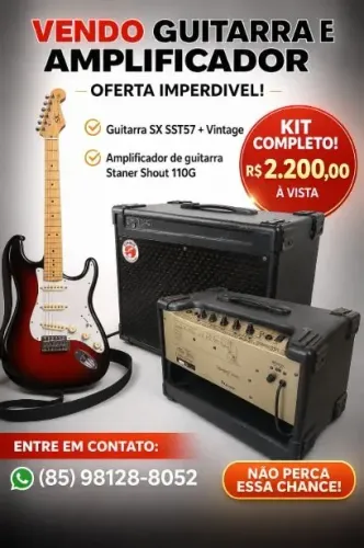 Guitarra com caixa amplificadora