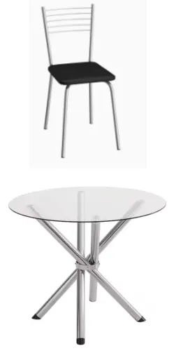 Vendo mesa pequena, tampo de vidro redondo 90cm diâmetro + 4 cadeiras.