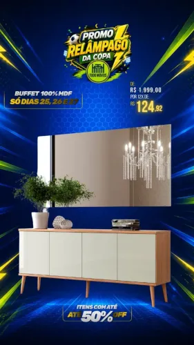 Buffet 4portas 100%MDF com pés em madeira maciça
