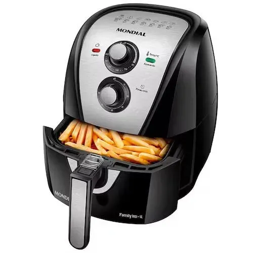 Fritadeira Elétrica Sem Óleo Air Fryer Mondial AFN40BI Family Inox 4L PretaInox - 110V