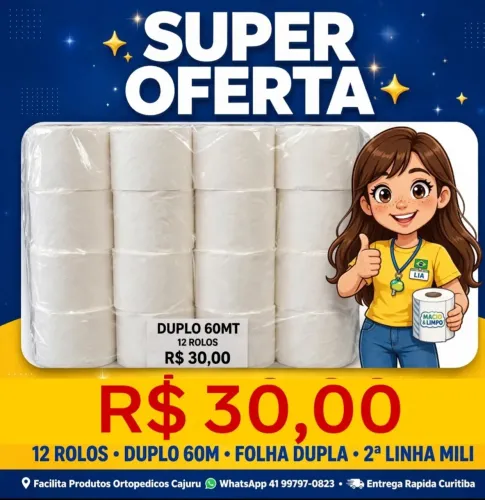 Papel higiênico Mili 2° linha 60 mts duplo com 12 rolos