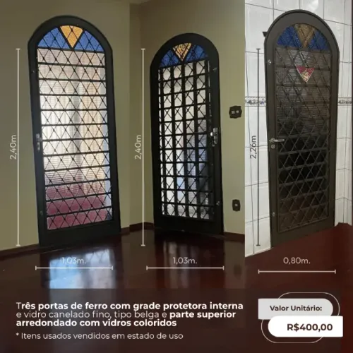 Porta de Ferro com grade protetora e fechadura