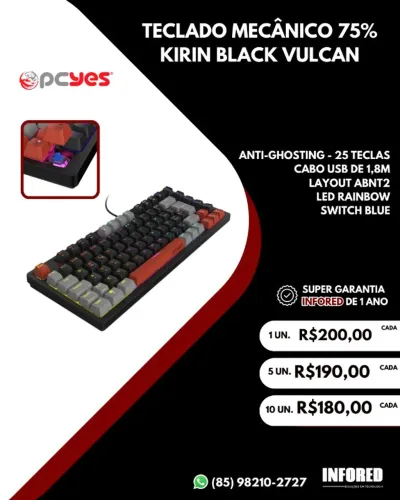 Teclado mecânico 75% Kirin Black Vulcan Pcyes