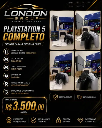 Ps5 slim com dois controles e base de carregamento