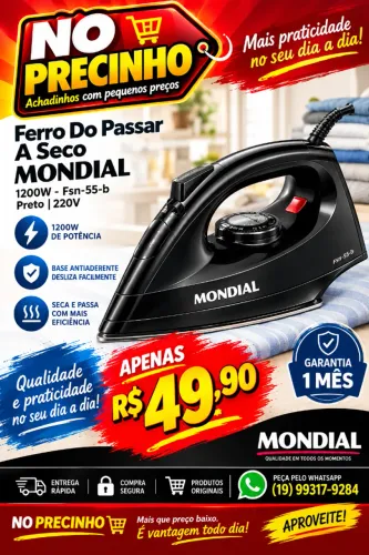 Ferro Do Passar A Seco Mondial 1200w - Fsn-55-b Preto 220v