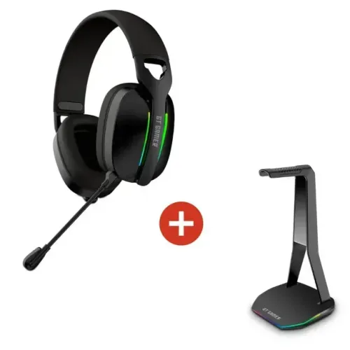 Headset Gamer Bluetooth Goldentec GT Infinity RGB Preto + Suporte para Headset GT Gamer Ec