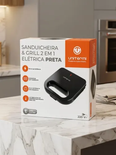 Sanduicheira & Grill 2 em 1 Elétrica Preta