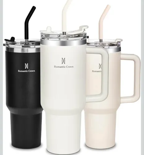 Romantic Crown Copo Térmico com Canudo Tampa e Alça 1,18L, Copos Termico 