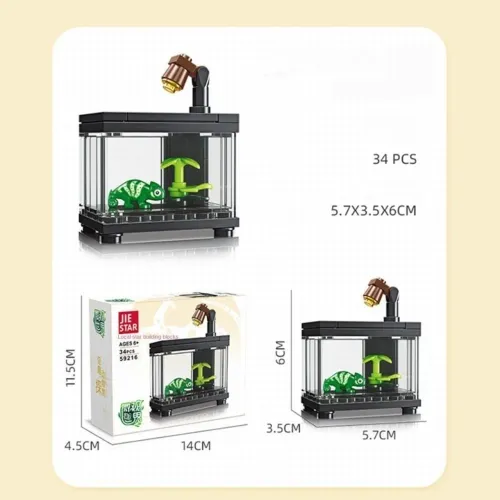 Caixa de Aquário com Camaleãozinho - Blocos de Montar Miniatura
