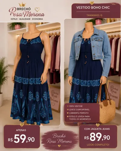 Vestido boho chic combo com jaqueta