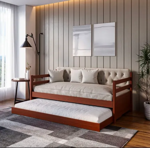 Sofá? Cama Bicama Solteiro Madeira Maciça Lux - Elegância e Conforto em um só móvel