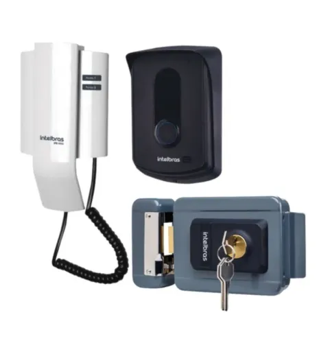 Interfone integrado com fechadura elétrica.
