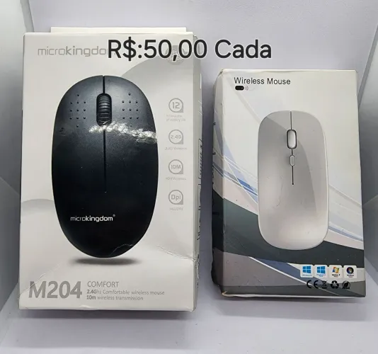 Mouse sem fio. O da direita é Recarregável.