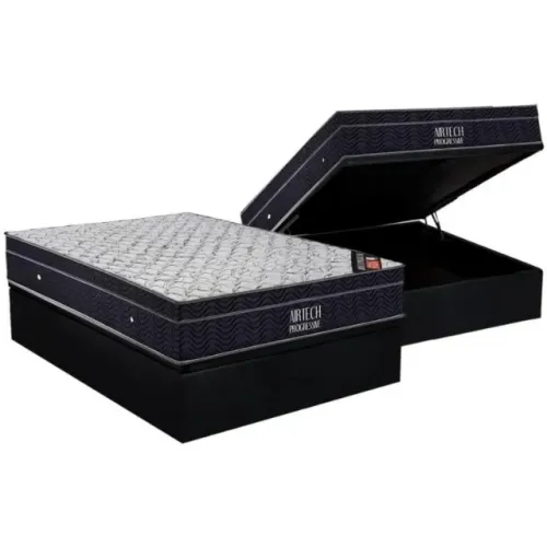 Colchão Casal Airtech Progressive D26 + Base Box Baú - Anjos e Biostar